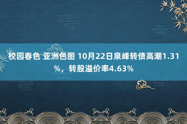 校园春色 亚洲色图 10月22日泉峰转债高潮1.31%，转股溢价率4.63%