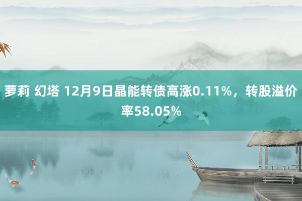 萝莉 幻塔 12月9日晶能转债高涨0.11%，转股溢价率58.05%