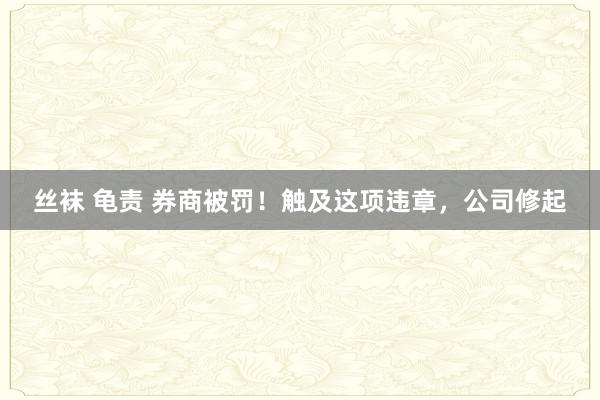 丝袜 龟责 券商被罚！触及这项违章，公司修起