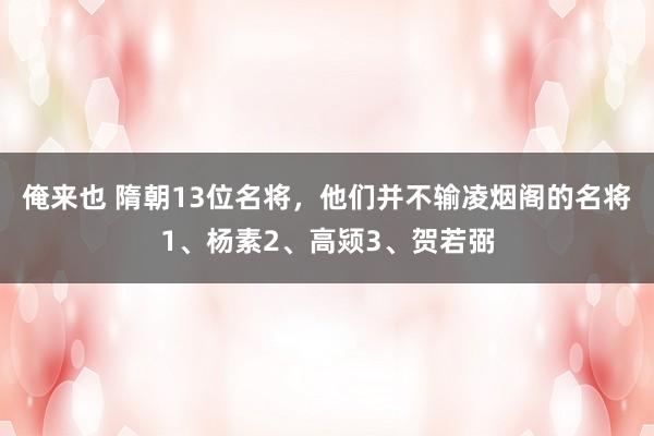 俺来也 隋朝13位名将，他们并不输凌烟阁的名将1、杨素2、高颎3、贺若弼