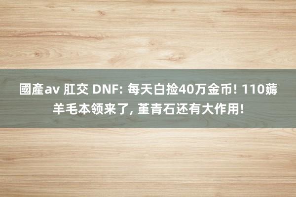 國產av 肛交 DNF: 每天白捡40万金币! 110薅羊毛本领来了， 堇青石还有大作用!